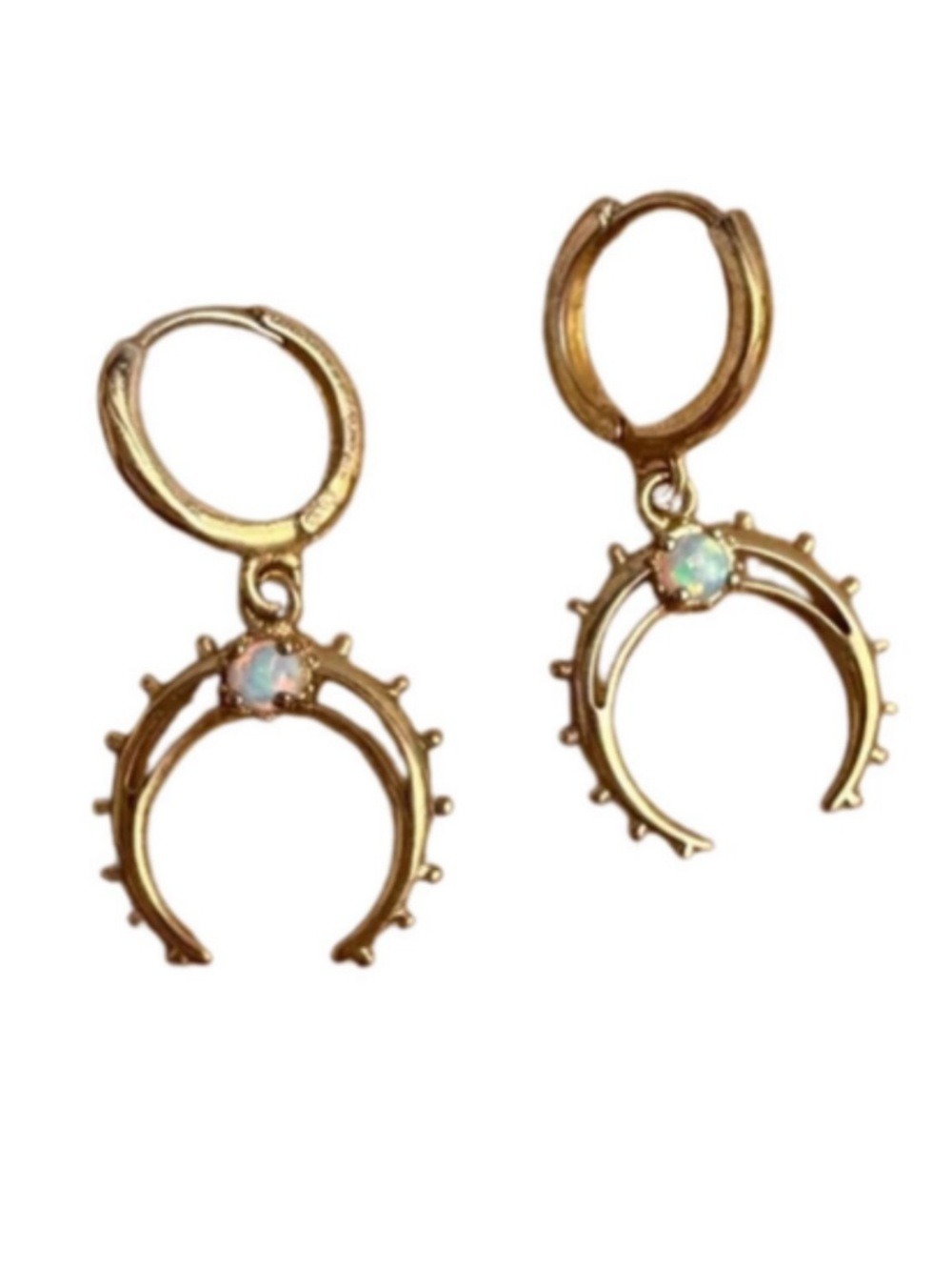 Double Horn & Opal Huggie Hoop Earrings NWOT